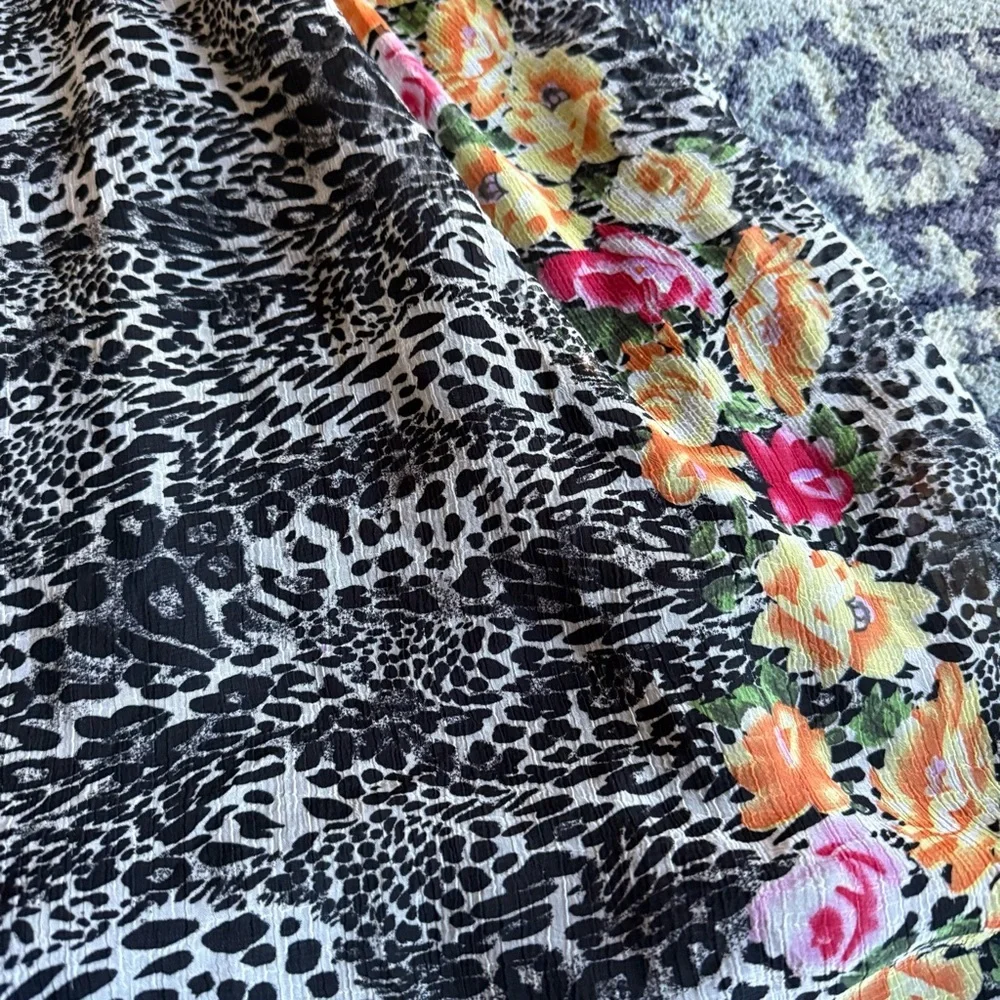 Y2K Fumblin’ Foe Cheetah Animal Print and Floral Halter Neck Dress Size Large - Picture 4 of 8